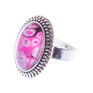 Handmade Fluid Art Expandable Ring – Pink & Silver Abstract Design